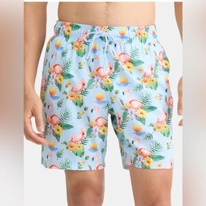 NWT George New Swimsuits for Men UPF 50+, 7”, Flamingo Print. Size M